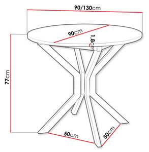 Széthúzható étkezőasztal 90 cm Kertare M 90 (fehér + fekete) (2-4 személy részére)