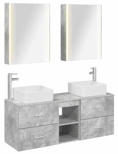 Fürdőszoba bútor szett 5 pcs Betonszürke Szerelt fa és Üveg