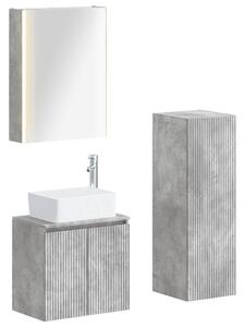 Fürdőszoba bútor szett 4 pcs Betonszürke Szerelt fa és Üveg