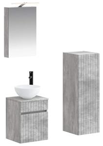 Fürdőszoba bútor szett 4 pcs Betonszürke Szerelt fa és Üveg