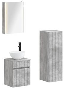 Fürdőszoba bútor szett 4 pcs Betonszürke Szerelt fa és Üveg