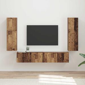 TV szekrény garnitúra Falra szerelhető 4 pcs Öreg fa Faanyag