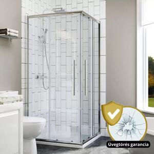 Homedepo Elio+ 90x90 szögletes két tolóajtós zuhanykabin 6 mm vastag vízlepergető biztonsági üveggel, krómozott elemekkel, 190 cm magas