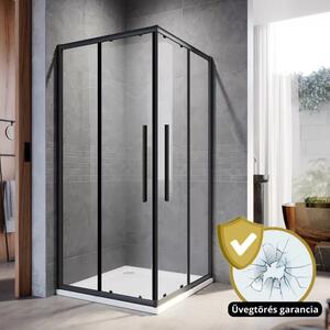 Homedepo Elio+ Black 90x90 szögletes két tolóajtós zuhanykabin 6 mm vastag vízlepergető biztonsági üveggel, fekete elemekkel, 190 cm magas