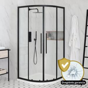 Homedepo Elio+ Black 90x90 íves két tolóajtós zuhanykabin 6 mm vastag vízlepergető biztonsági üveggel, fekete elemekkel, 190 cm magas