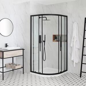HD Elio+ Black 80x80 íves két tolóajtós zuhanykabin zuhanytálcával és fekete szifonnal, fekete elemekkel, 190 cm magas