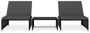 VidaXL 2 db fekete polyrattan napozóágy asztallal