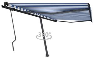 VidaXL kék és fehér kézzel kihúzható póznás napellenző 450 x 350 cm