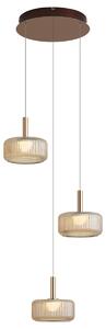 Design függőlámpa rozéarany borostyánszínű üveggel, LED-del, 3 fokozatban szabályozható, 3 fényforrású Easylift - Fiera