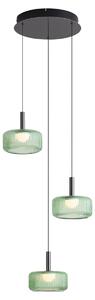 Design függőlámpa antracit zöld üveggel, LED-del, 3 fokozatban szabályozható, 3 fényforrású Easylift - Fiera