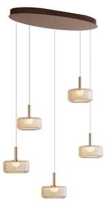 Design függőlámpa rozéarany borostyánszínű üveggel, LED-del, 3 fokozatban szabályozható, 5 égős Easylift - Fiera