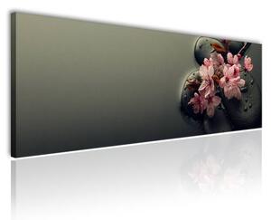120x50cm - Fekete kövek rózsaszín szírmok vászonkép