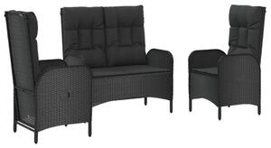 VidaXL 3 részes fekete polyrattan kerti étkezőgarnitúra párnákkal