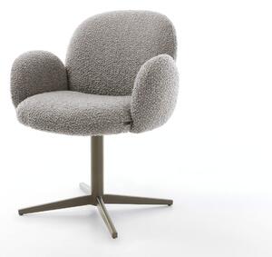 DELIFE Étkezőszék Nube-Flex karfás bouclé ezüstszürke lábkereszt titán effekt felület 360° forgatható zsákrugós