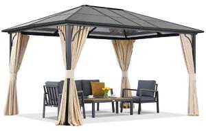 Modern kerti pavilon Santiago 3x3.6m függönyökkel Garden Point bézs színben