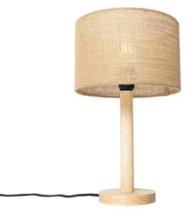Vidéki asztali lámpa fa vászonbúrával natúr 25 cm - Mels
