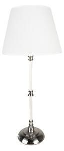 Fehér ezüst fém asztali lámpa fehér textil-műanyag lámpaernyővel, 18x44cm