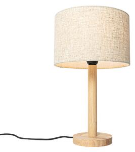 Vidéki asztali lámpa fa vászon bézs ernyővel 25 cm - Mels