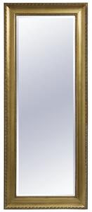 Négyszögletű antik jellegű arany fali tükör, díszes 8cm rámával, 135x55x4cm