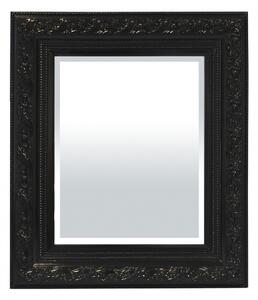 Élcsiszolt téglalap alapú fali tükör faragott fekete fa keretben 70x60x4cm