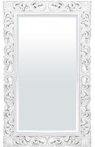 Négyszögletes élcsiszolt fali tükör koptatott fehér florentin keretben 157x96x5cm