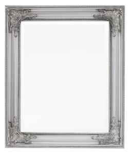 Szögletes élcsiszolt fali tükör díszes ezüst blondel fa keretben 62x52x3,5cm