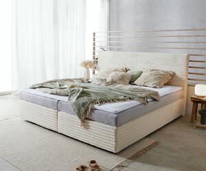 DELIFE Boxspring ágy Dream-Well plüss kordbársony bézs 200x200 cm bonell matrac PU-topper