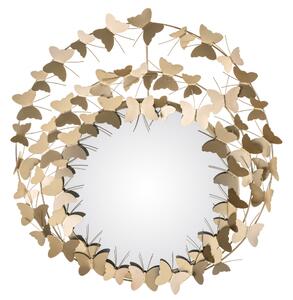 Kerek fali tükör aranszín fém pillangó díszes keretezéssel 82x78x5cm