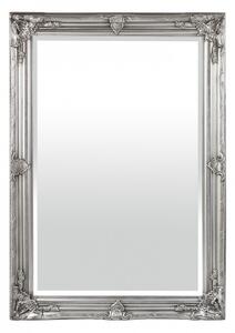 Élcsiszolt fali tükör díszesen faragott ezüstszín dombormű keretben 104,5x74,5x4,5cm
