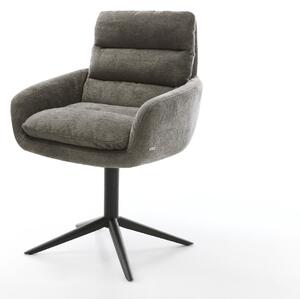 DELIFE Étkezőszék Abelia-Flex karfás bouclé puha sötét bézs kereszt láb fekete 360° forgatható billenő funkció