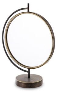 Kerek indusztriális álló tükör fekete-arany szegélyes fém keretben markáns talppal 43x32,5x15cm