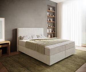 DELIFE Boxspring ágy Dream-Well 160x200 cm bouclé krémfehér zsákrugós matraccal és visco topperrel
