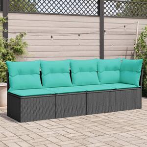 4 személyes fekete polyrattan kerti kanapé párnával