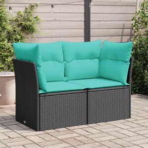 2 személyes fekete polyrattan kerti kanapé párnával