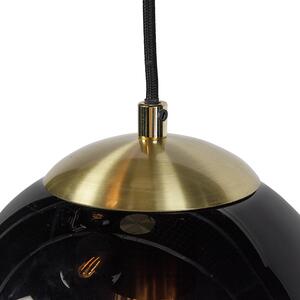 Art deco függesztett lámpa sárgaréz fekete üveggel, 3 lámpával - Pallon