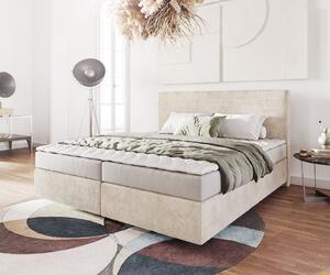DELIFE Boxspring ágy Dream-Well 180x200 cm kordbársony bézs matraccal és topperrel