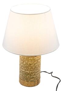 Asztali lámpa fa/háncs alappal,fehér lámpabúrával 30x30x43cm