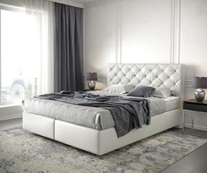 DELIFE Boxspring ágy Dream-Great 160x200 cm műbőr fehér matraccal és topperrel