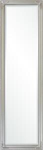 Klasszikus stílusú élcsiszolt keskeny fali tükör dúsan faragott ezüst blondel keretben 36,5x127x2,5cm
