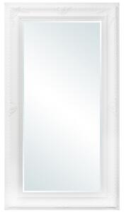 Szögletes élcsiszolt fali tükör elegánsan faragott fehér fa keretben 180x100x3cm
