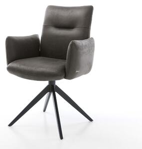 DELIFE Étkezőszék Jova-Flex karfás mikroszálas antracit vintage széles kereszt láb fekete 360° forgatható hintamechanizmus zsákrugós