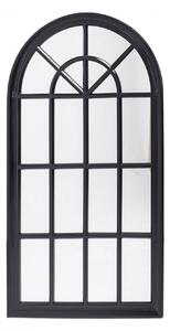 Boltíves ablakkeretbe foglalt fali tükör fekete osztott fa keretben 131x71x4cm