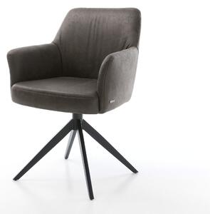 DELIFE Étkezőszék Xana-Flex kényelmes karfákkal mikroszálas antracit vintage kereszt láb széles fekete 360° forgatható hintamechanizmus zsákrugós matraccal