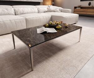 DELIFE Dohányzóasztal Levente 110x60 cm kerámia Laminam® Emperador Extra Lucidato sötétbarna rozsdamentes acél láb ezüst