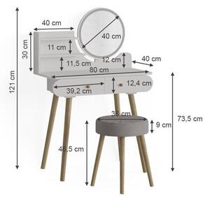 Vicco Edda fésülködőasztal székkel, led tükörrel, fehér, 80 cm