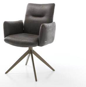 DELIFE Étkezőszék Jova-Flex karfás mikroszálas antracit vintage kereszt láb széles titán effekt felület 360° forgatható zsákrugós
