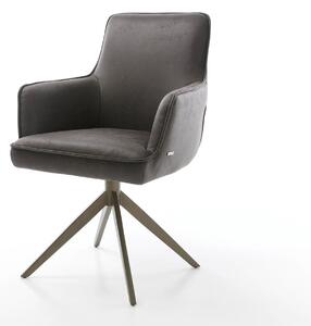DELIFE Étkezőszék Heira-Flex karfás mikroszálas antracit vintage kereszt láb széles titán effekt felület 360° forgatható zsákrugós
