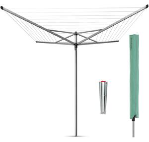 Brabantia Rotary Topspinner kerti ruhaszárító 50m, UV-álló, forgatható, D=45mm, rögzítése földbe szúrható fém konzollal, időjárásálló védőzsákkal, metál szürke - 310829