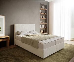 DELIFE Boxspring ágy Dream-Well 140x200 cm bouclé krémfehér matraccal és topperrel