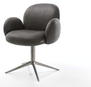 DELIFE Étkezőszék Nube-Flex karfás mikroszálas antracit vintage lábkereszt grafit 360° forgatható hintamechanizmus zsákrugós